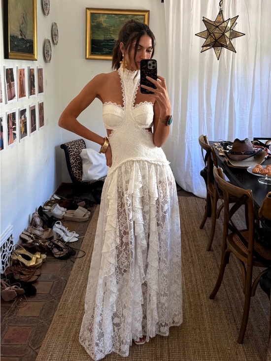 12th Tribe Dresses & Skirts - 12th Tribe Princesa White Lace Halter Drop Waist Maxi Dress – Size L